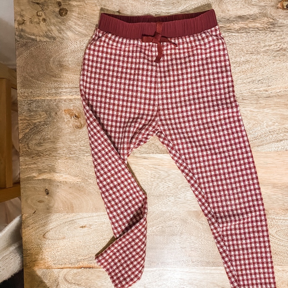 Zara red/cream checkered toddler girl soft pants